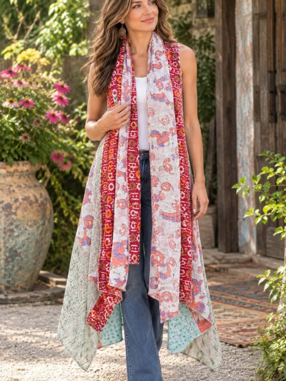 Women Handmade Blue Purple Horse Lovers Kantha Vest & Reversible Scarf One Size